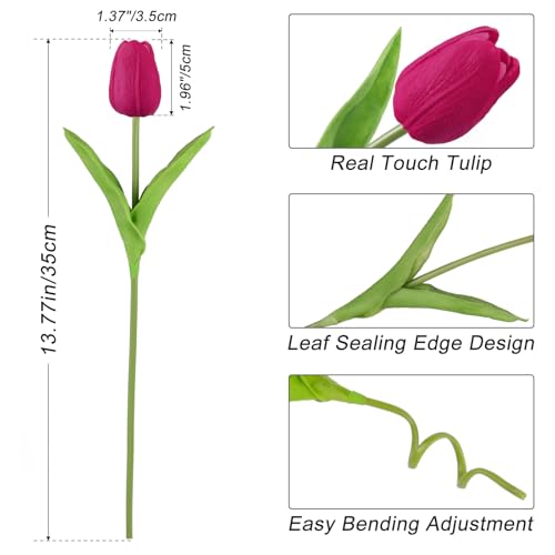 Beferr 18pcs Tulips Artificial Flowers Faux Tulip Real Touch Fake Flowers Bouquets Arrangements for Mothers Day Easter Spring Flowers Gifts Home Table Decor Rose Red - Image 2