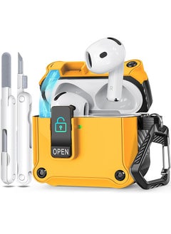 Compatible with AirPods 4th Gen Case, Full Drop Protection Auto Pop-Up Lid and Lock Design with Cleaner Kit and Keychain for AirPods 4 2024-Fiber Orange