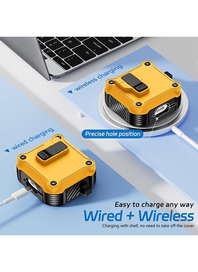 Generic - Compatible with AirPods 4th Gen Case, Full Drop Protection Auto Pop-Up Lid and Lock Design with Cleaner Kit and Keychain for AirPods 4 2024-Fiber Orange - Image 1