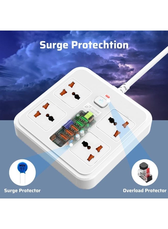 10-in-1 Power Strip with USB C 4 Outlet 5 USB Ports 2M Power Extension Cord 2500W Surge Protection for Home & Office - Image 4