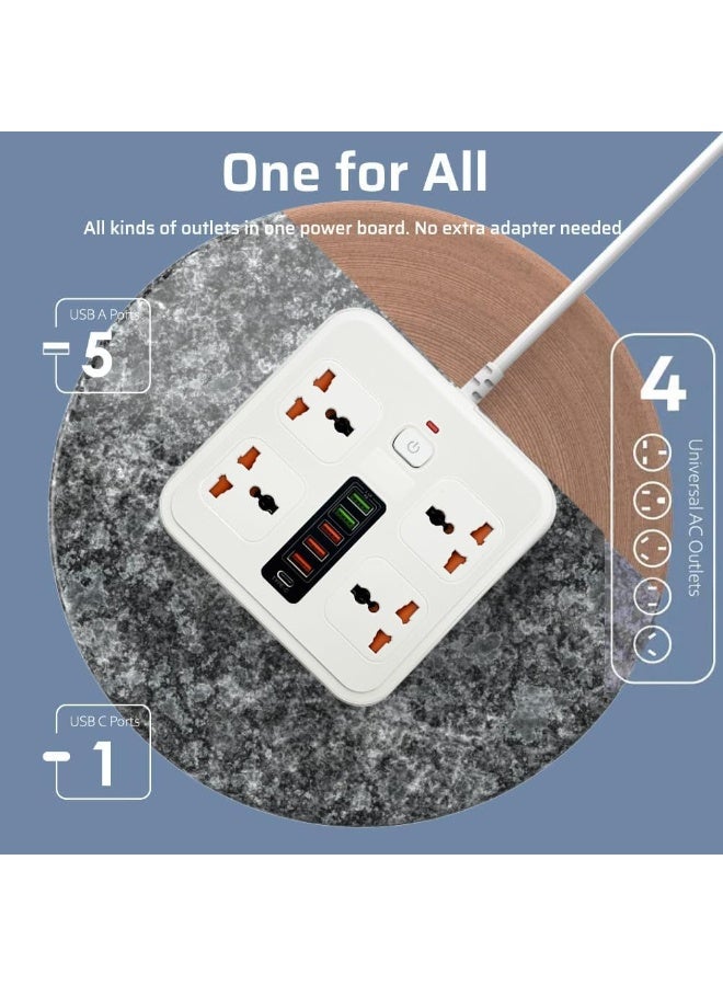 10-in-1 Power Strip with USB C 4 Outlet 5 USB Ports 2M Power Extension Cord 2500W Surge Protection for Home & Office - Image 5