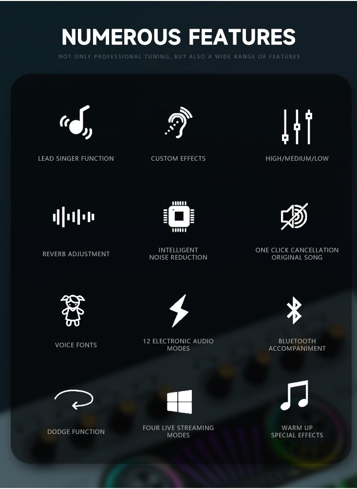 X3 Live Sound Card Audio Mixer Professional Sound Card Audio System Intelligent Volume Adjustable Audio Mixer With Bluetooth Mixer Board Black
