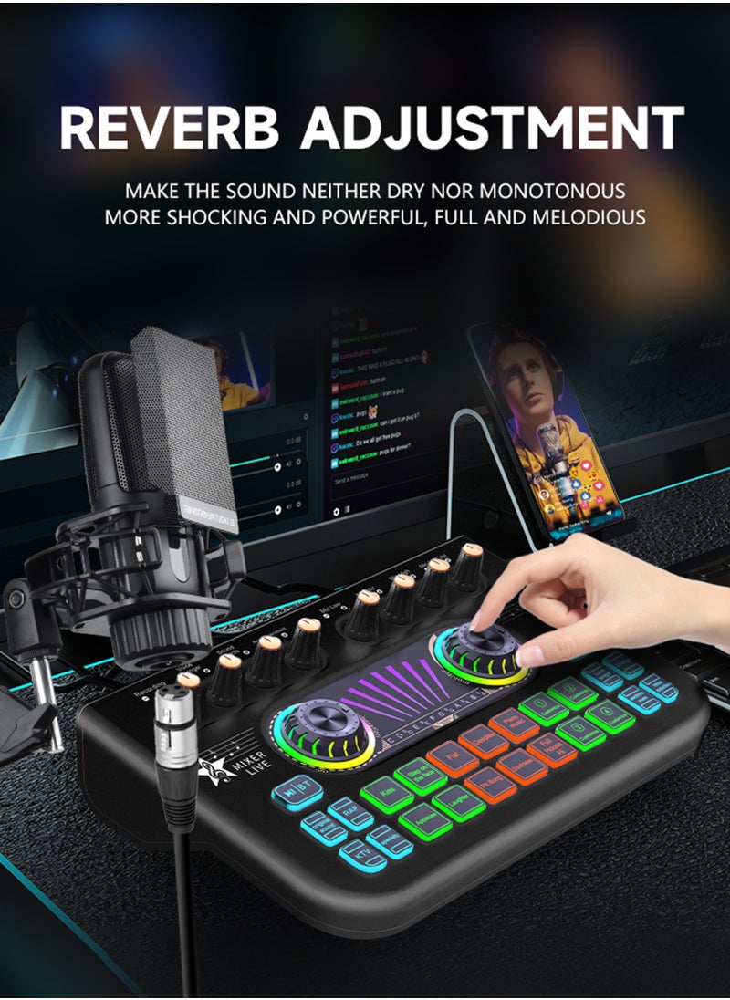 X3 Live Sound Card Audio Mixer Professional Sound Card Audio System Intelligent Volume Adjustable Audio Mixer With Bluetooth Mixer Board Black