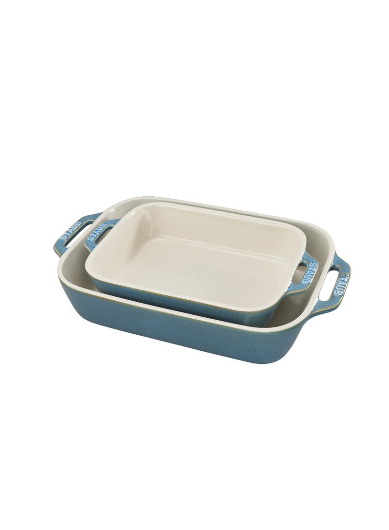 Staub Ceramic Rectangular Baking Dish Set, Casserole Dish, 2-Piece, Rustic Turquoise - Image 1