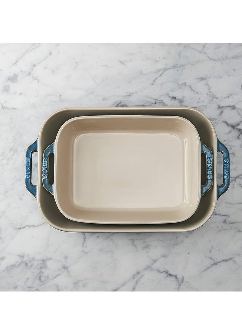 Staub Ceramic Rectangular Baking Dish Set, Casserole Dish, 2-Piece, Rustic Turquoise - Image 2