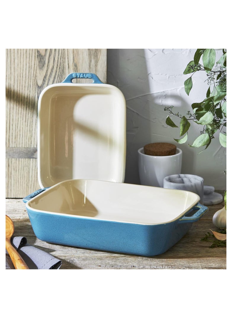 Staub Ceramic Rectangular Baking Dish Set, Casserole Dish, 2-Piece, Rustic Turquoise - Image 4