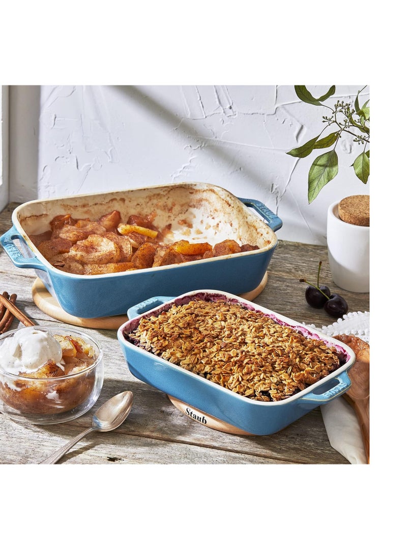 Staub Ceramic Rectangular Baking Dish Set, Casserole Dish, 2-Piece, Rustic Turquoise - Image 3