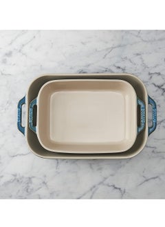 STAUB Staub Ceramic Rectangular Baking Dish Set, Casserole Dish, 2-Piece, Rustic Turquoise  - Image 2