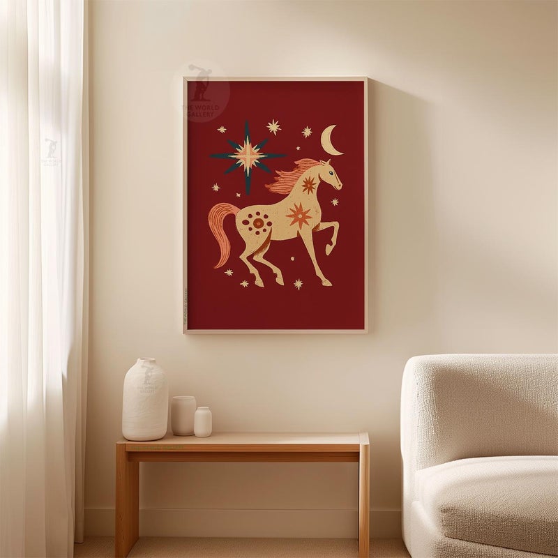 TNESSENTIAL Celestial Horse Poster | Folk Art Star Wall Art | Mystical Animal Illustration Print - Image 3