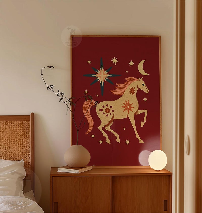 TNESSENTIAL Celestial Horse Poster | Folk Art Star Wall Art | Mystical Animal Illustration Print - Image 2