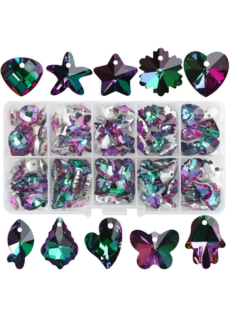 MissTiara 100pcs 10 types of Crystal Glass pendant Kit For Jewelry Bracelet Necklace And Art Craft  Include Butterfly Seashell starfish Ice flower etc.  - Image 2
