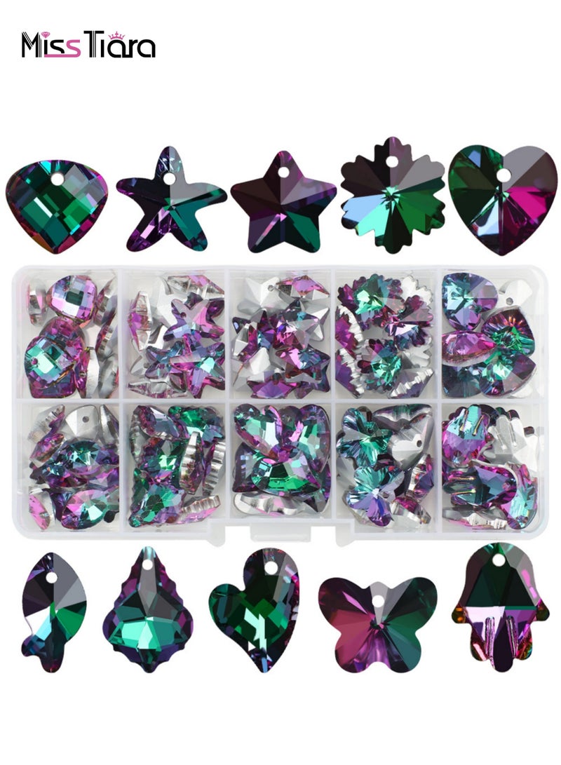 MissTiara 100pcs 10 types of Crystal Glass pendant Kit For Jewelry Bracelet Necklace And Art Craft  Include Butterfly Seashell starfish Ice flower etc.  - Image 1