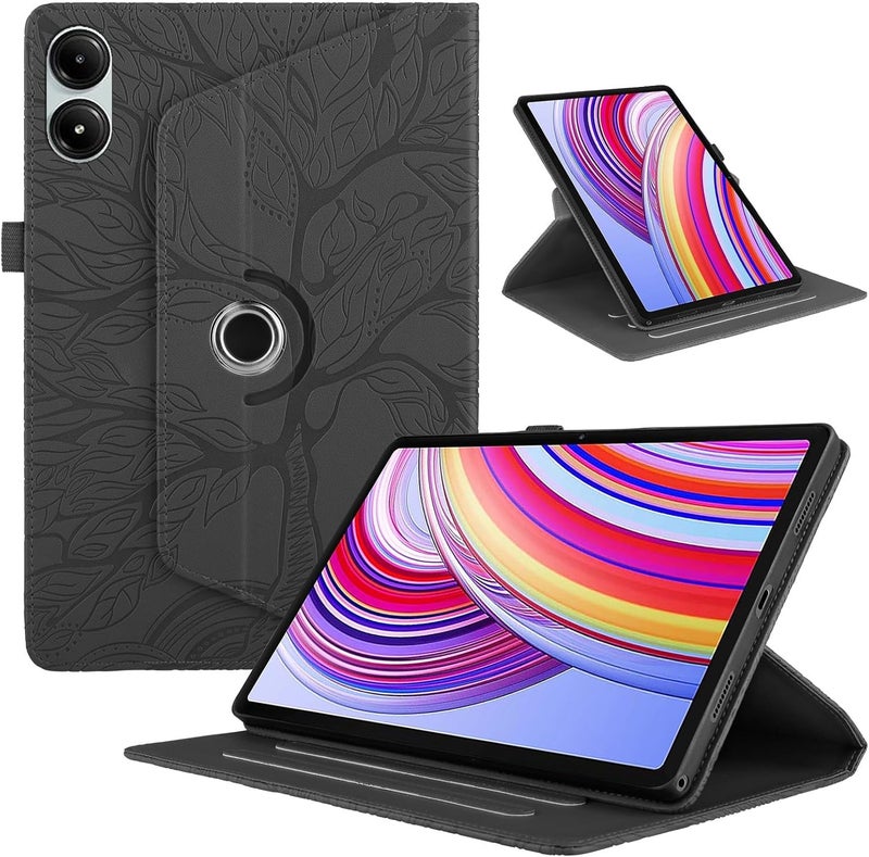 Excefore Rotating Case For Xiaomi Redmi Pad Pro 12.1 Inch, 2024 Pu Leather Tablet Case With 360 Degree Rotating Stand, Black Tree Design, Protective Cover For Xiaomi Redmi Pad Pro 12.1 - Image 1