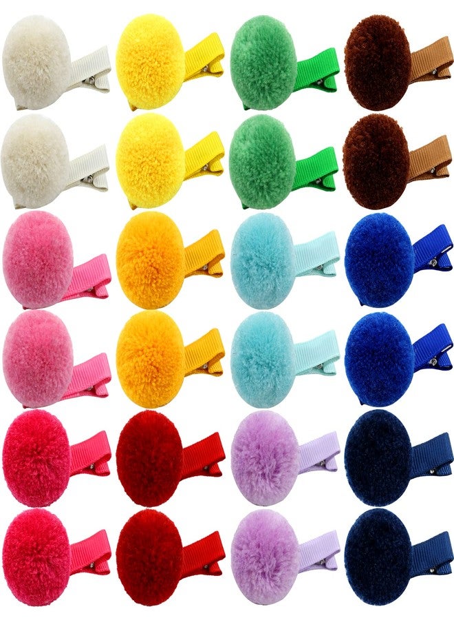 Cinaci Hair Clips, 24 Pack 1.2 Inch Candy Colorful Pom Pom Alligator Hair Clips with Small Cute Puffy Fuzzy Pompoms, Hair Accessories for Baby Girl Infant Toddler Kids - Image 1