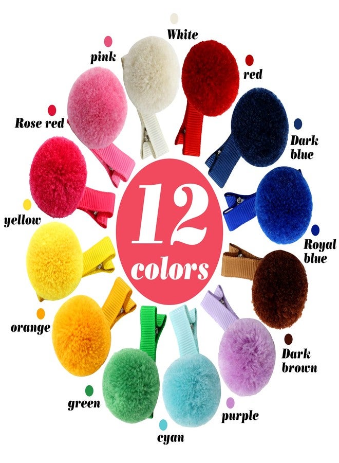 Cinaci Hair Clips, 24 Pack 1.2 Inch Candy Colorful Pom Pom Alligator Hair Clips with Small Cute Puffy Fuzzy Pompoms, Hair Accessories for Baby Girl Infant Toddler Kids - Image 2