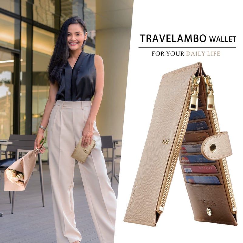 Travelambo RFID Wallet Women Large Size Bifold Multi Card Wallet Case with Zipper Pocke Credit Card Holder for Women - Image 5