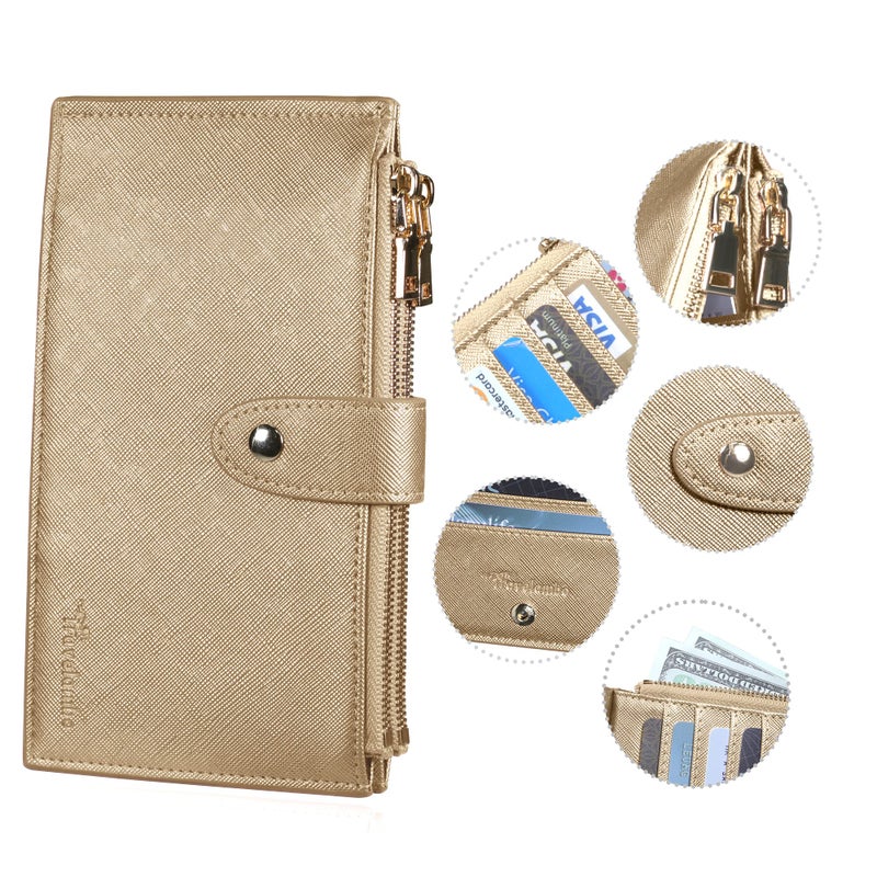 Travelambo RFID Wallet Women Large Size Bifold Multi Card Wallet Case with Zipper Pocke Credit Card Holder for Women - Image 4