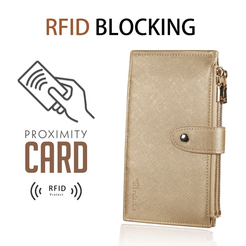 Travelambo RFID Wallet Women Large Size Bifold Multi Card Wallet Case with Zipper Pocke Credit Card Holder for Women - Image 3