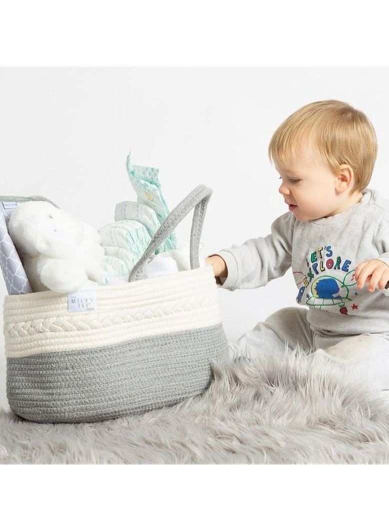 Kenzs Cotton Rope Basket Woven Baby Diaper Basket Toy Storage Basket - Image 2