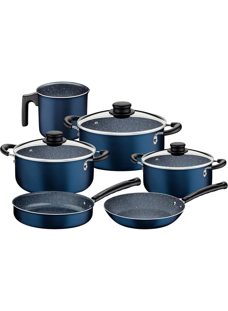 9 Pieces Blue Aluminum Cookware Set with Interior and Exterior Starflon Max Nonstick Coating - Image 1