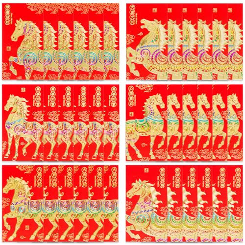 Easozoom 36PCS Cute Horse Chinese Red Envelopes Lunar New Year 2026 Lucky Money Hong Bao Gift for Spring Festival, 6.7×3.55 Inch-B2 - Image 1