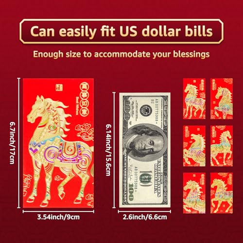 Easozoom 36PCS Cute Horse Chinese Red Envelopes Lunar New Year 2026 Lucky Money Hong Bao Gift for Spring Festival, 6.7×3.55 Inch-B2 - Image 3