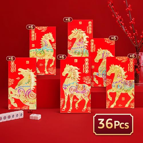 Easozoom 36PCS Cute Horse Chinese Red Envelopes Lunar New Year 2026 Lucky Money Hong Bao Gift for Spring Festival, 6.7×3.55 Inch-B2 - Image 2