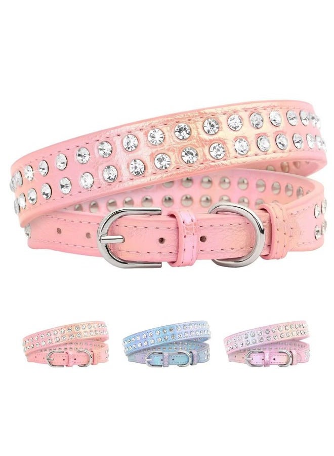 BEIRUI Bling Rhinestone Dog Collar with Studded Diamonds for Small Medium Dogs Cats,Cute Bedazzled PU Leather Dog Collar with Sparkling Crystals for Girl Boy Puppies,Pink,M - Image 1