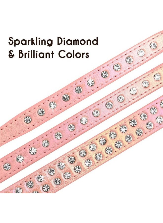 BEIRUI Bling Rhinestone Dog Collar with Studded Diamonds for Small Medium Dogs Cats,Cute Bedazzled PU Leather Dog Collar with Sparkling Crystals for Girl Boy Puppies,Pink,M - Image 2