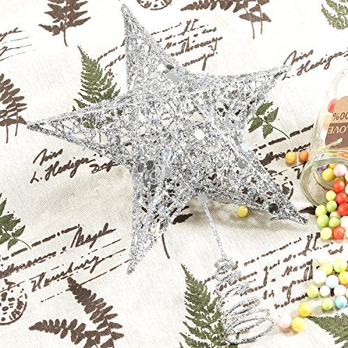 Resinta 8 Inch Metal Glittered Christmas Tree Topper Hallow Wire Star Topper for Christmas Tree Ornament (Silver) - Image 5