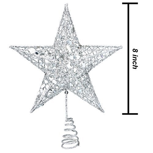 Resinta 8 Inch Metal Glittered Christmas Tree Topper Hallow Wire Star Topper for Christmas Tree Ornament (Silver) - Image 2