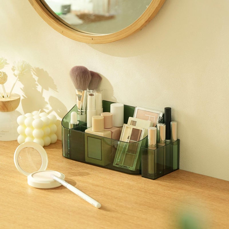 SUNFICON Makeup Tray Holder Organizer Cosmetic Display Case Tabletop Desktop Vanity Countertop Bathroom Wall Cabinet Medicine Storage Box 9 Dividers 2 Removable for Womens Ladies Girls Crystal Green - Image 5