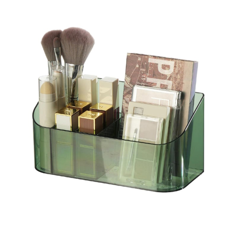SUNFICON Makeup Tray Holder Organizer Cosmetic Display Case Tabletop Desktop Vanity Countertop Bathroom Wall Cabinet Medicine Storage Box 9 Dividers 2 Removable for Womens Ladies Girls Crystal Green - Image 2