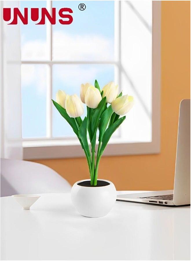 UNUNS مصباح طاولة LED، مصباح زهرة توليب أنيق بستة فروع، ضوء ليلي صناعي مزروع هدية لحفلة عيد الميلاد أو الزفاف أو تزيين الغرفة - Image 2