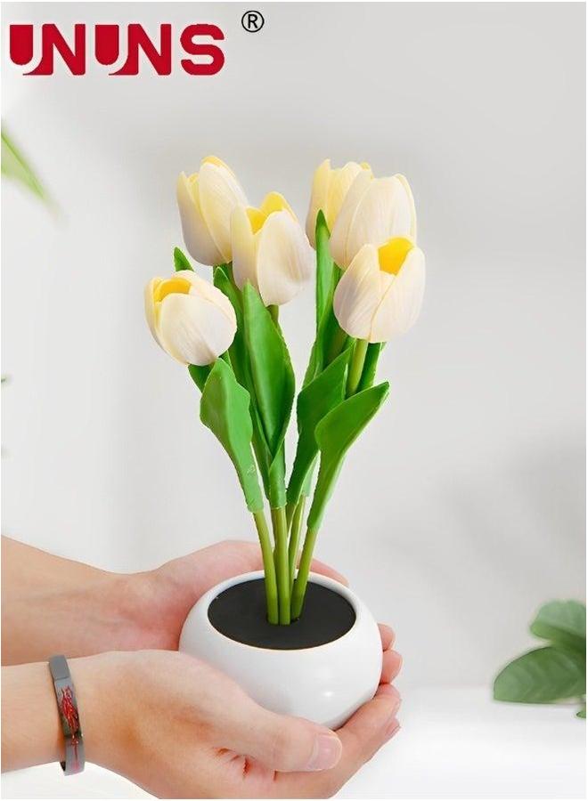 UNUNS مصباح طاولة LED، مصباح زهرة توليب أنيق بستة فروع، ضوء ليلي صناعي مزروع هدية لحفلة عيد الميلاد أو الزفاف أو تزيين الغرفة - Image 3