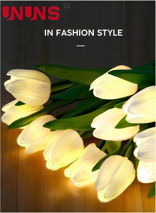 UNUNS مصباح طاولة LED، مصباح زهرة توليب أنيق بستة فروع، ضوء ليلي صناعي مزروع هدية لحفلة عيد الميلاد أو الزفاف أو تزيين الغرفة - Image 5