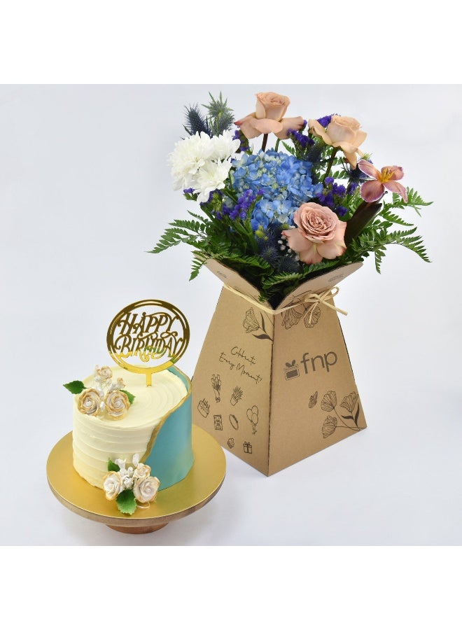 Ferns N Petals Your Special Birthday Celebration Marble Cake And Fresh Flowers