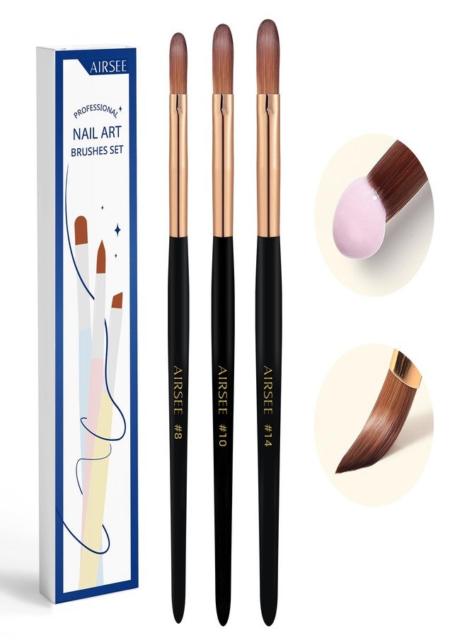 AIRSEE 3Pcs Acrylic Nail Brush Set, Size 8/10/14 Professional Manicure Brushes for Acrylic Powder Nail Art Extension, 3D Carving for DIY Salon Home, 3A+ Nylon, Black Premium Handle - Image 1