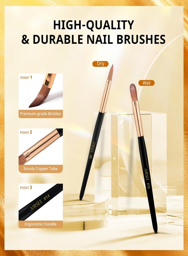 AIRSEE 3Pcs Acrylic Nail Brush Set, Size 8/10/14 Professional Manicure Brushes for Acrylic Powder Nail Art Extension, 3D Carving for DIY Salon Home, 3A+ Nylon, Black Premium Handle - Image 3