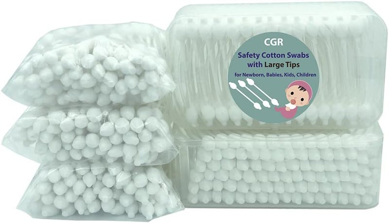 CGR 400pcs Baby Safety Cotton Swabs with Large Tips for Newborn, Babies, Kids, Children, 100% Organic Cotton, White Paper Sticks, 5 Pack of 80 Swabs Total(2 Boxes and 3 Bags) - Image 3