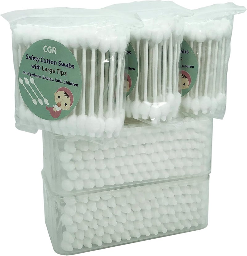 CGR 400pcs Baby Safety Cotton Swabs with Large Tips for Newborn, Babies, Kids, Children, 100% Organic Cotton, White Paper Sticks, 5 Pack of 80 Swabs Total(2 Boxes and 3 Bags) - Image 1