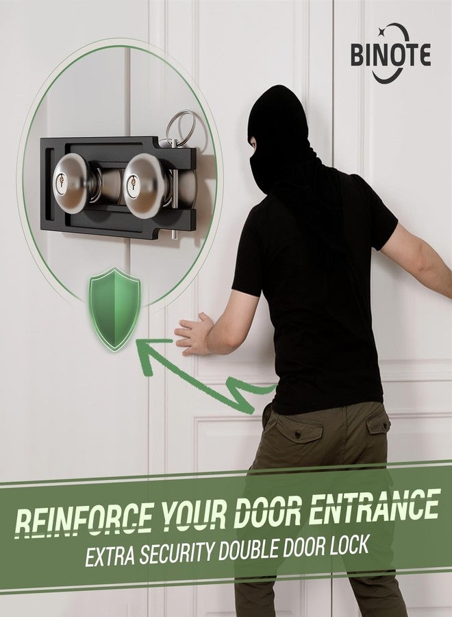 BINOTE French Door Lock for Double Doors, Adjustable Double Door Lock for Home Security Prevent Kick Ins, 3 Pin Slots for Various Knob Width - Image 2