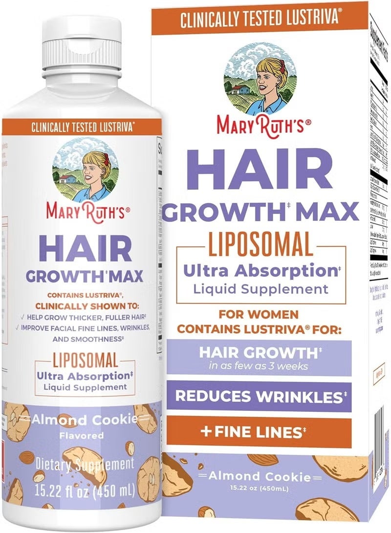 MaryRuth's مكمل نمو الشعر للنساء MaryRuth Organics ليبوسومال 15.22 أونصة | بيوتين Lustriva® ‎10000 ميكروغرام مع زيت بذور القرع لشعر أكثر كثافة وبشرة وأظافر صحية - Image 1