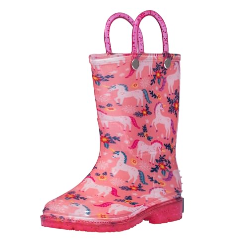 Wildkin Kids Rain Boots for Big Kids Boys Girls 100 Water Proof Rain Boots for Kids with Easy SlipOn Handles Features NoSlip Tread Ideal for All Seasons Size 2 Magical Unicorns - Image 1