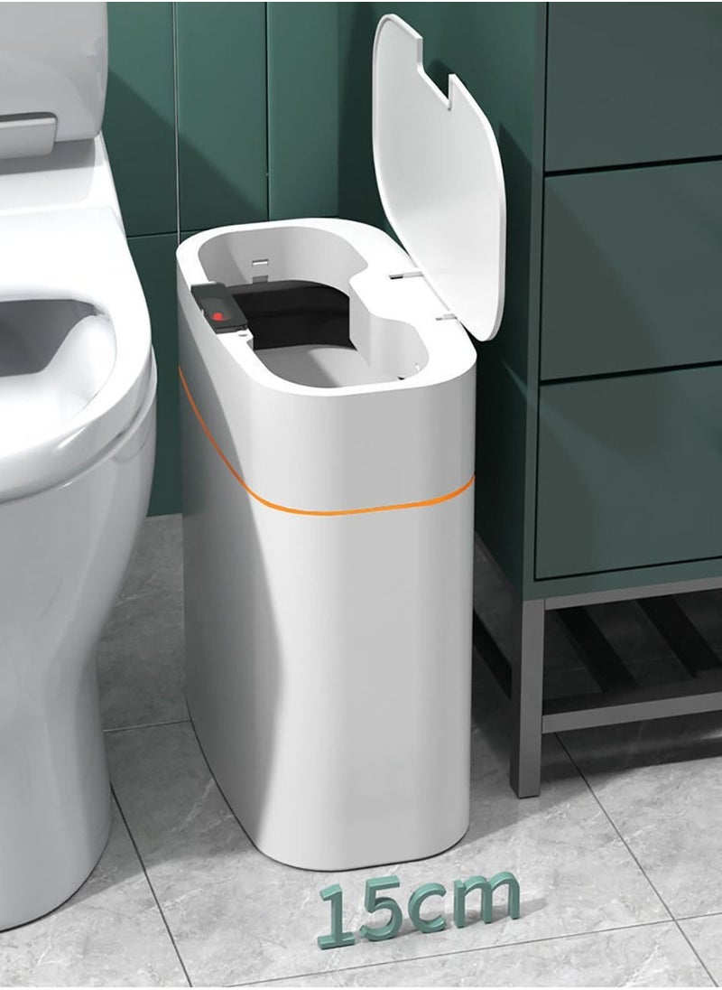 Merry Moments Smart Touchless Bathroom Trash Can Automatic Motion Sensor Trash Can Electric Waterproof Modern Garbage Bin for Kitchen Office Living Room Toilet Bedroom Chargeable 14 Litre Orange Lid 17x27x30cm  - Image 5