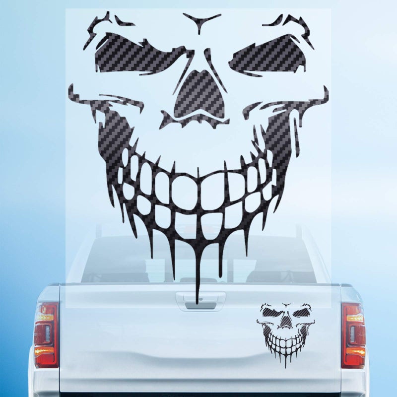 HungMieh Skull Stickers and Decals for Car Windows Doors and Trucks 3D Skull Decals and Signs for Car Styling Laser Skull Bumper Stickers for Car Decor Carbon Fiber Black 697 - Image 3