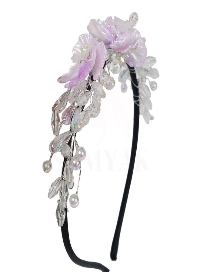 Samyak Pearl & Crystal Hair Band Accessories For Women & Girls, Stylish Tiara Headband For Wedding Party Juda Bun Fashion For Bridal Hair Decoration Accessory (Pearl & Crystal, Purple) - Image 1