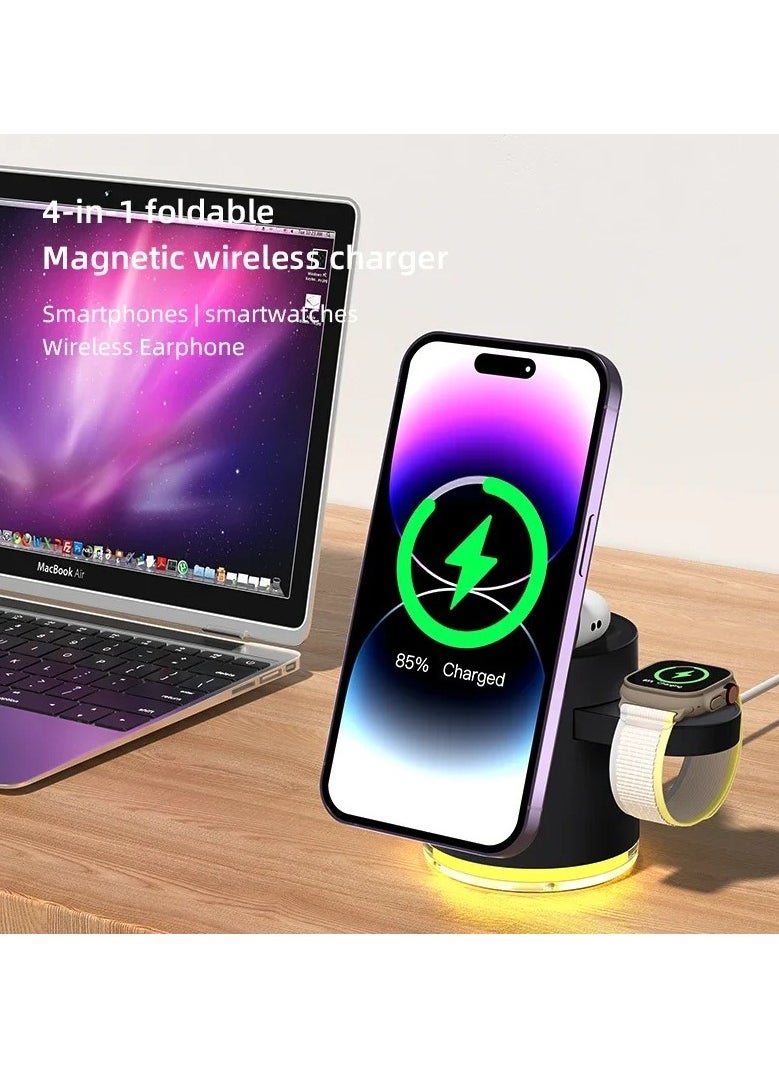 KAKUSIGA 4-in-1 Wireless Fast Charging Stand with light 15W max for phone watch TWS earphone wireless charging charger for iphone 15, 14, 13, 12, 11 Pro, Apple Watch, 8, 7, Airpods Pro (Black)  - Image 2