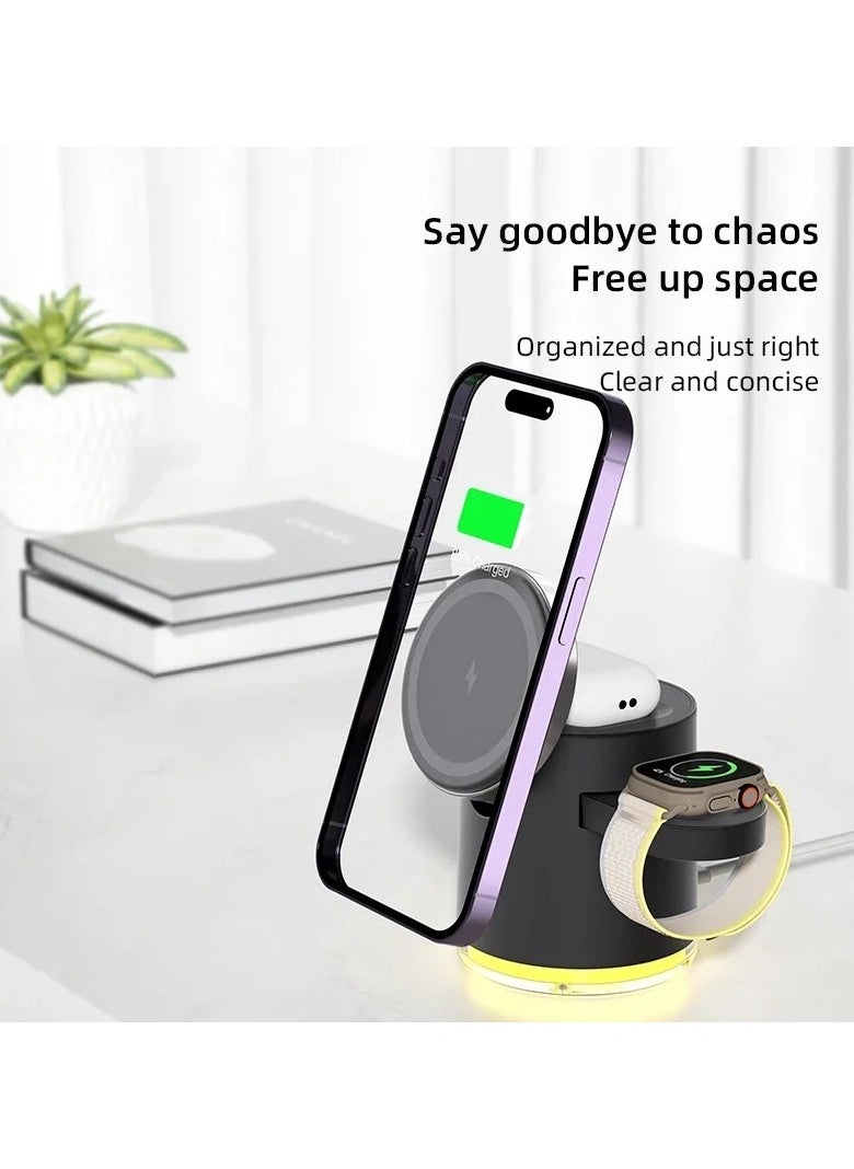 KAKUSIGA 4-in-1 Wireless Fast Charging Stand with light 15W max for phone watch TWS earphone wireless charging charger for iphone 15, 14, 13, 12, 11 Pro, Apple Watch, 8, 7, Airpods Pro (Black)  - Image 4