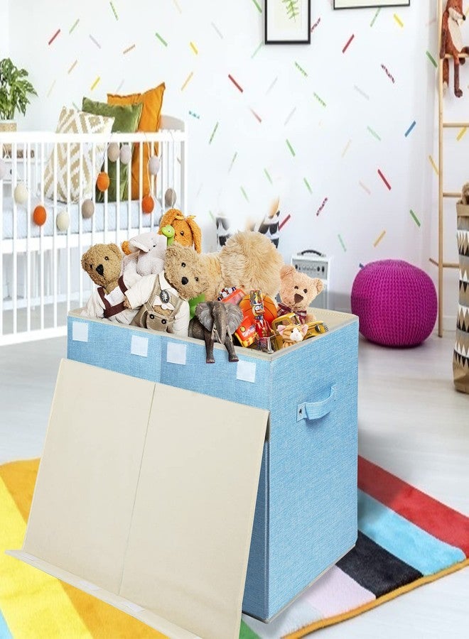 popoly Large Toy Box Chest with Lid, Collapsible Sturdy Toy Bin Storage Organizer Boxes Baskets for Kids, Boys, Girls, Nursery, Playroom, 25"x13" x16" (Linen Blue) - Image 2